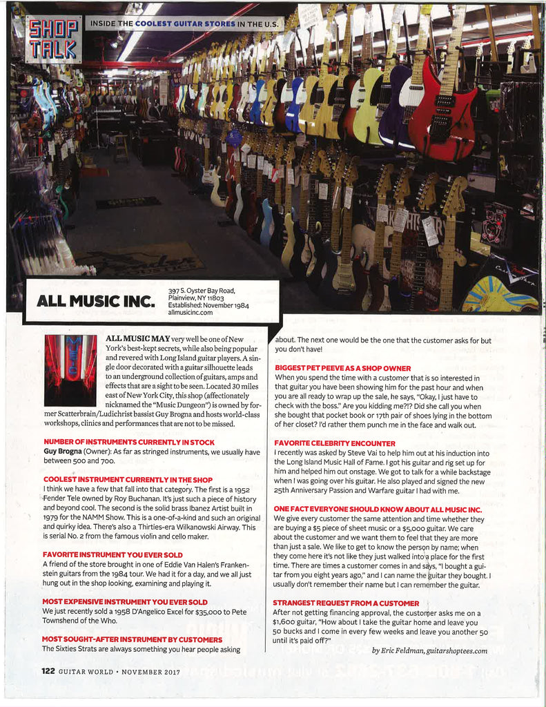 All Music was recently featured in Guitar World magazine's The Coolest Brick-and-Mortar Guitar Stores in the U.S. article