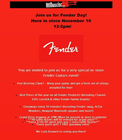Join us for Fender Guitar Day! Here in store November 10, 2018 12pm-5pm!