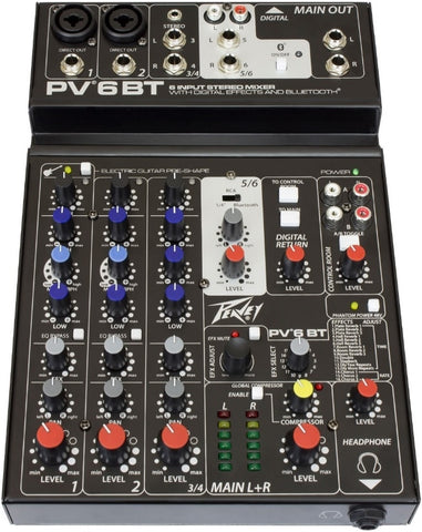 Peavey PV6BT Bluetooth 6-Channel PA Personal Mixer Mixing Board